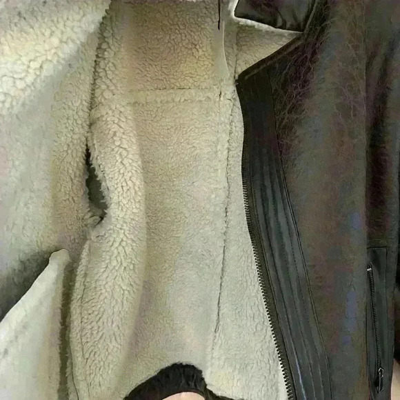 Crackled Faux Shearling Aviator Jacket  size XL - Picture 12 of 13